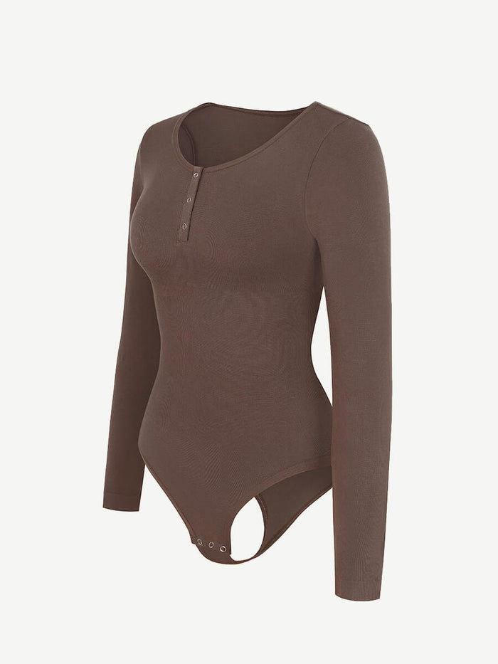 Longsleeve Shaping Bodysuit.  Button Bodysuit. Compression fabric.  Support. Comfort.