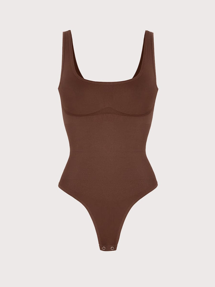 Shaping basic cut Bodysuit. Brown.  Breast support.  Thong.  Versatile
