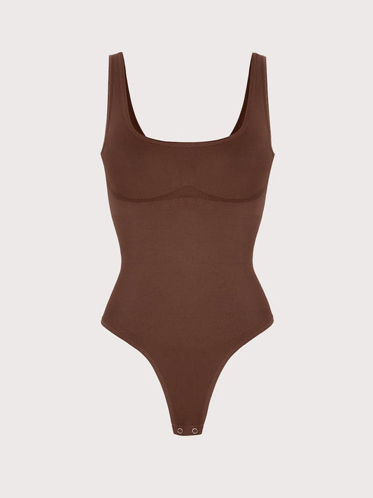 Shaping basic cut Bodysuit. Brown.  Breast support.  Thong.  Versatile
