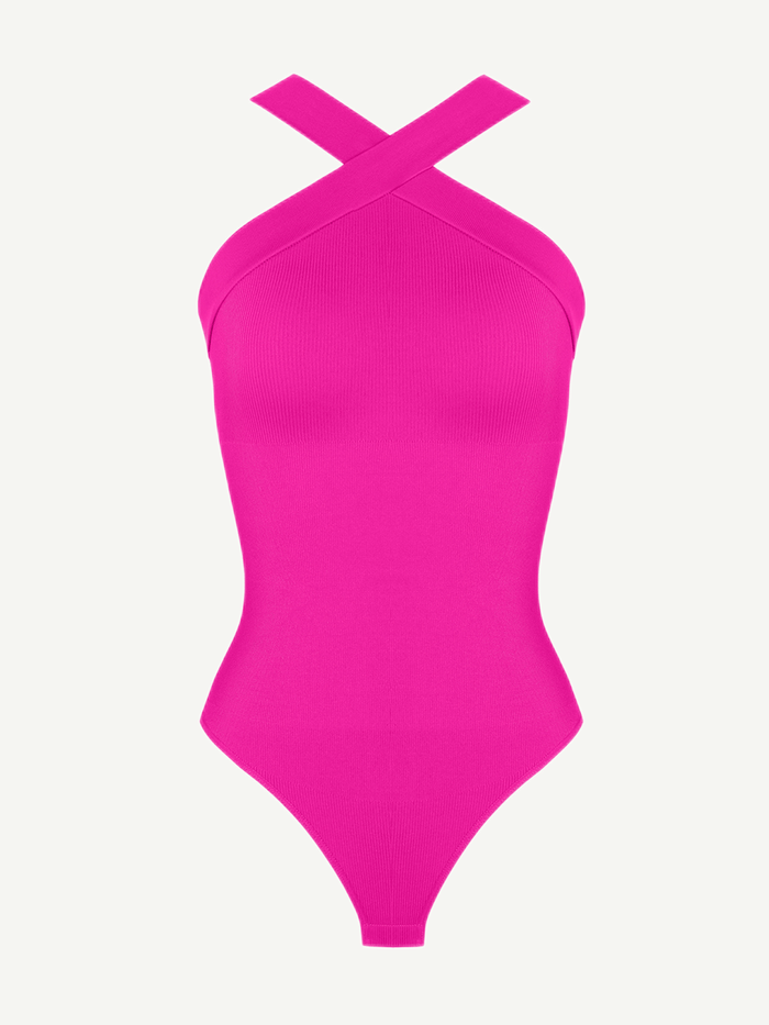 Ribbed Coss Halter Bodysuit