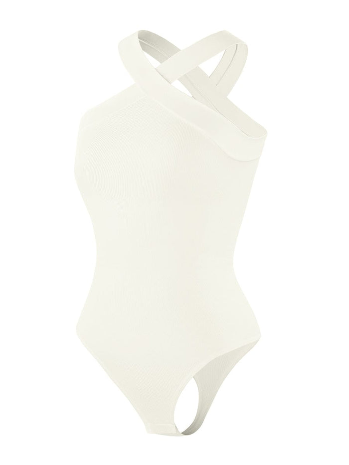 Ribbed Coss Halter Bodysuit