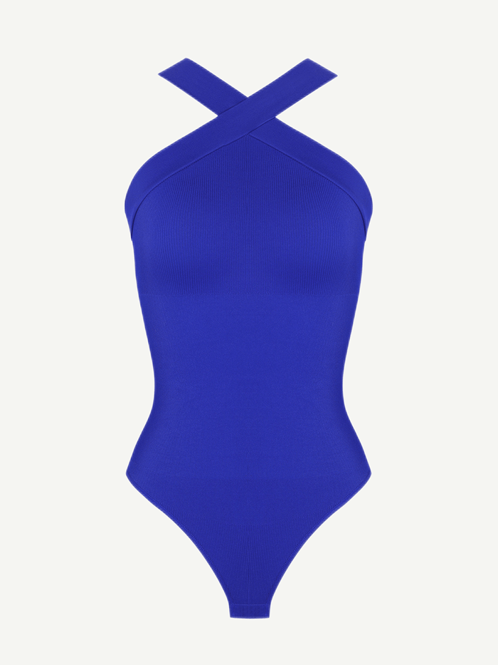 Ribbed Coss Halter Bodysuit