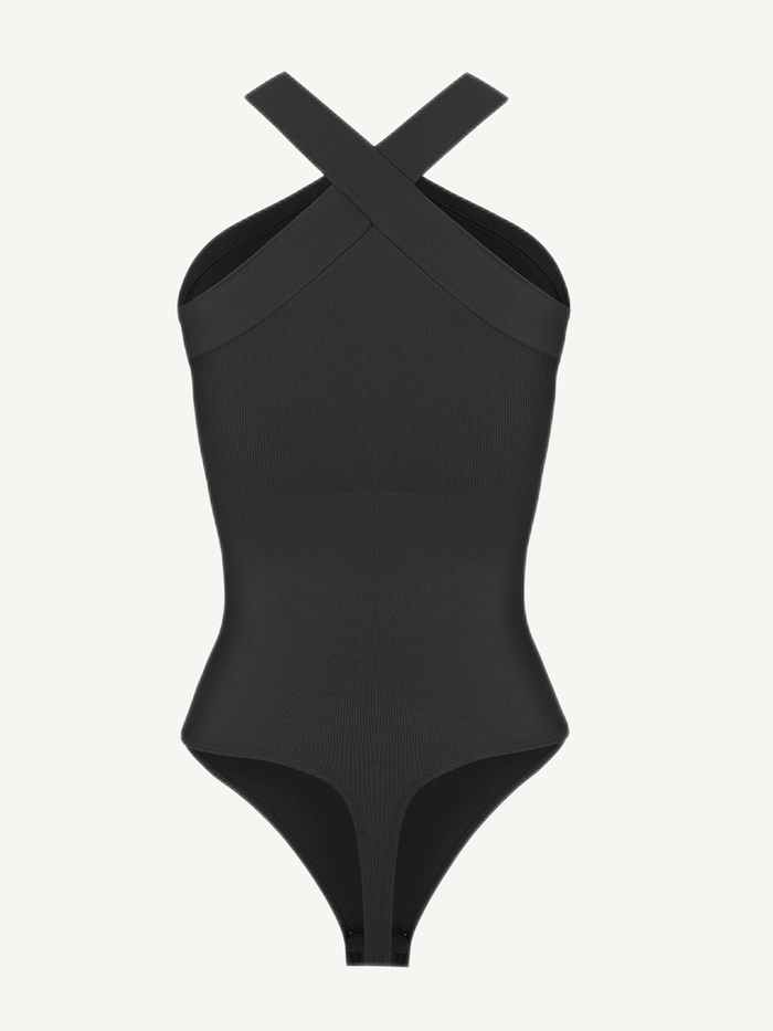 Ribbed Coss Halter Bodysuit