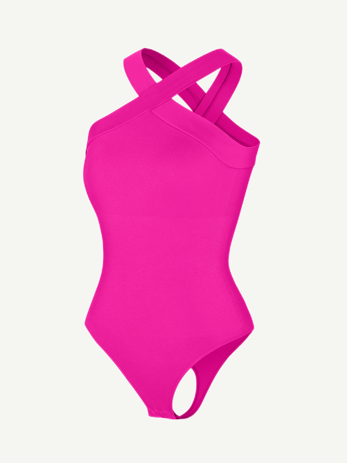 Ribbed Coss Halter Bodysuit
