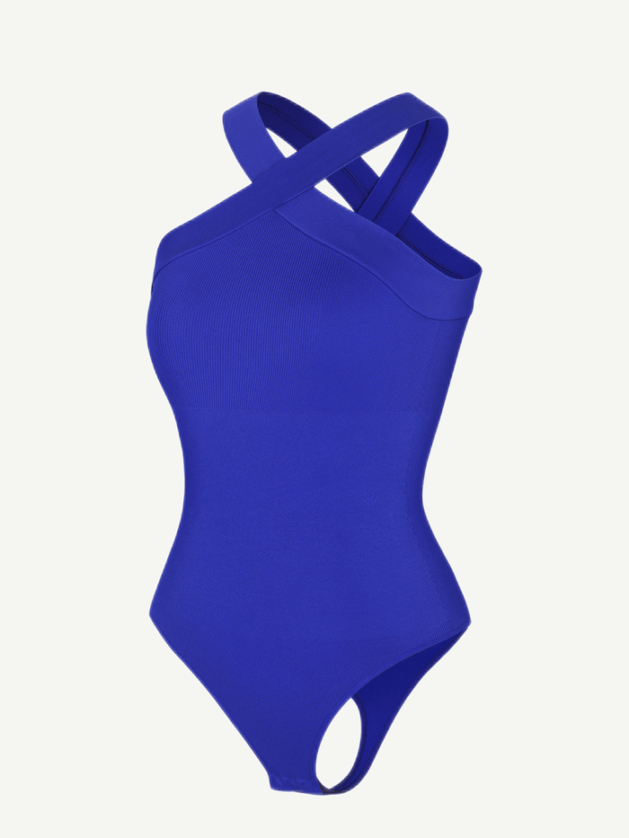 Ribbed Coss Halter Bodysuit