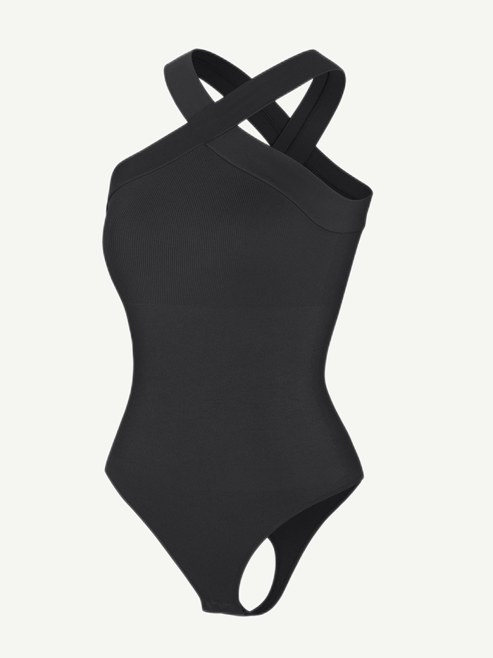 Ribbed Coss Halter Bodysuit