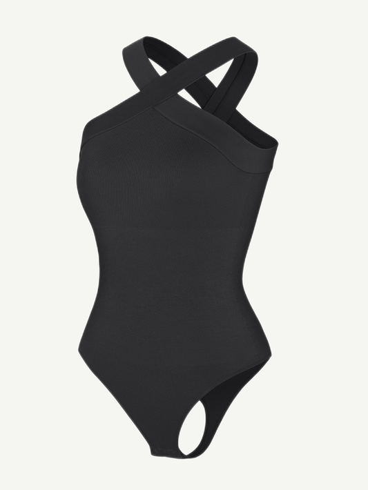 Ribbed Coss Halter Bodysuit