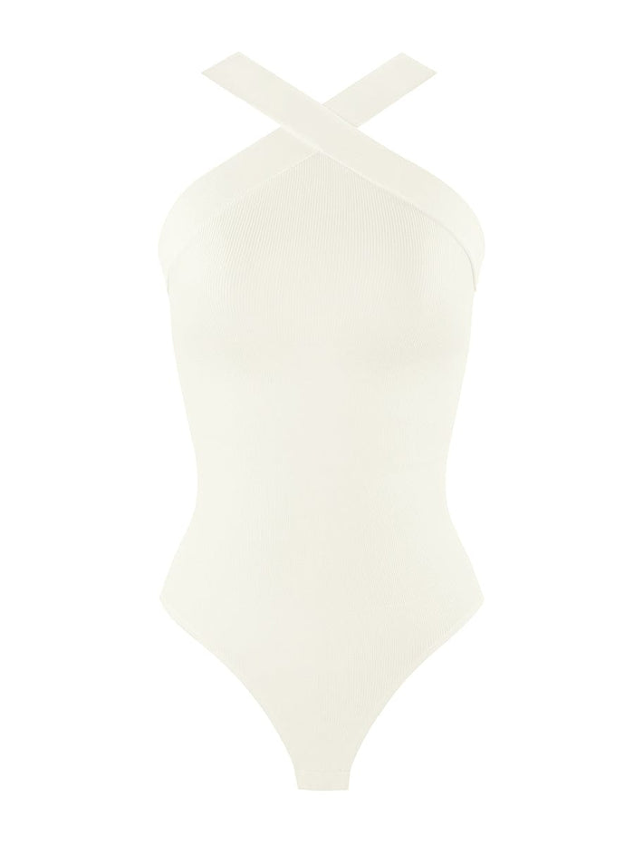 Ribbed Coss Halter Bodysuit
